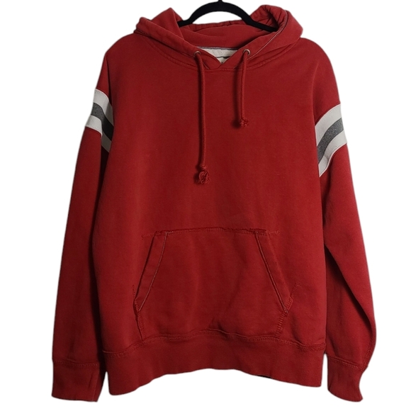 J. AMERICA Vintage Hooded Red Sweatshirt with White And Grey Stripes Size Med - Picture 1 of 16